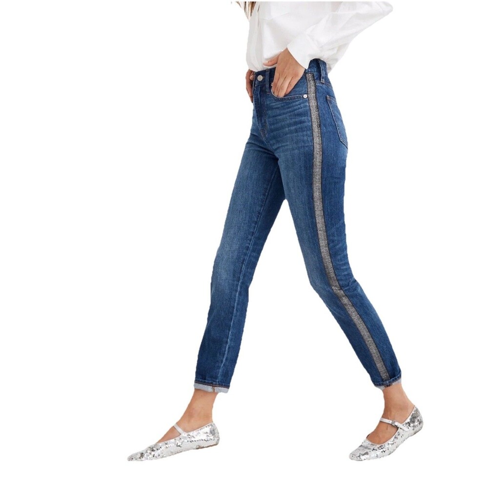 NEW Madewell The Perfect Vintage Jean Blue Metallic Tuxedo Stripe Edition Sz 29